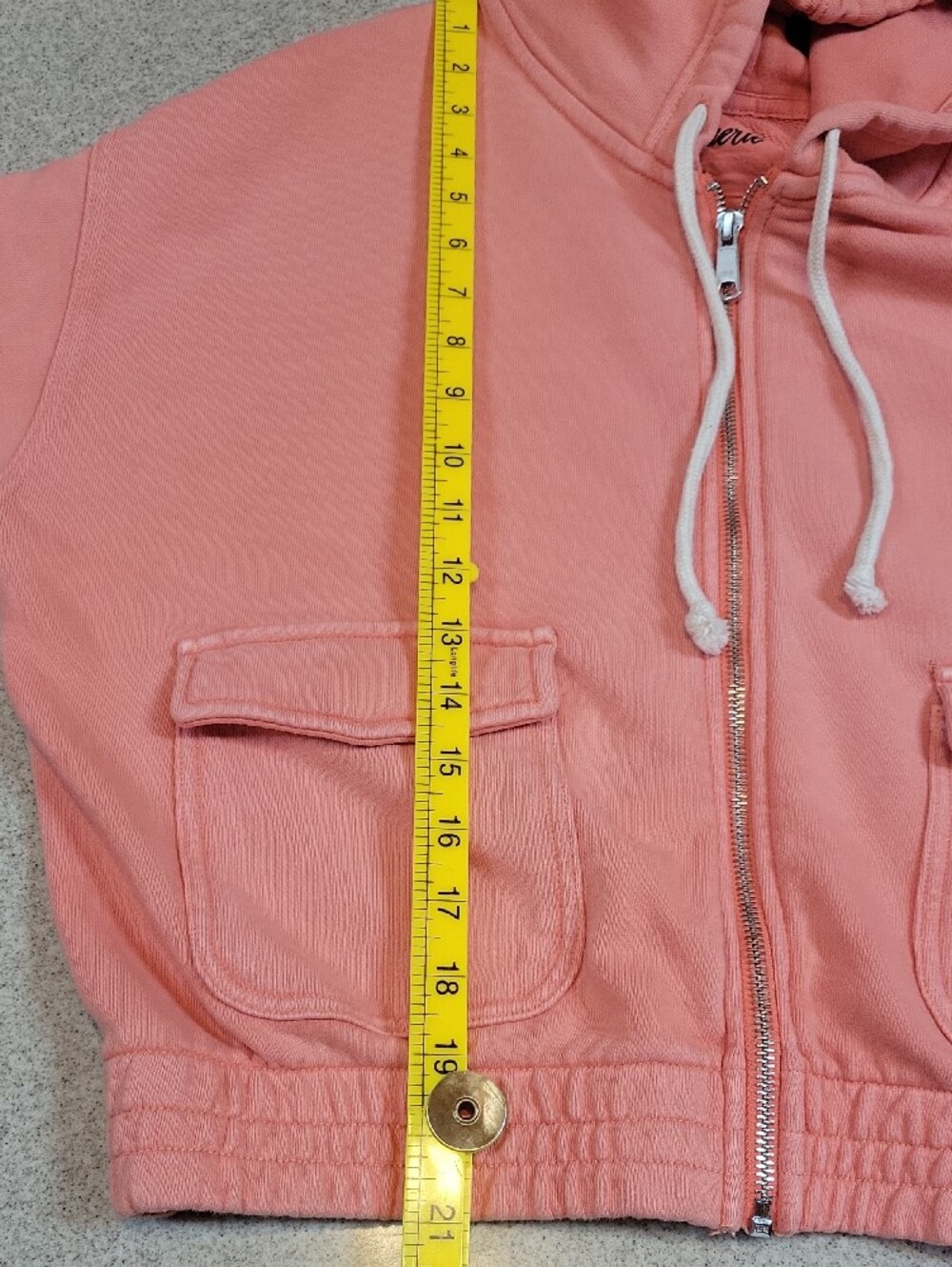 Aerie Coral Pink Oversized Zip Up Hoodie Cropped Front Pocket Sweatshirt Medium - Picture 11 of 12